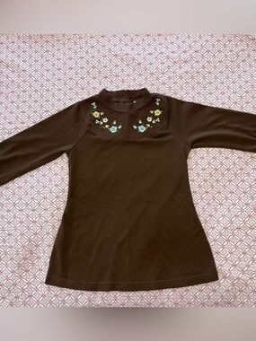 Gymboree Brown Long Sleeve Top with Floral Embroidery